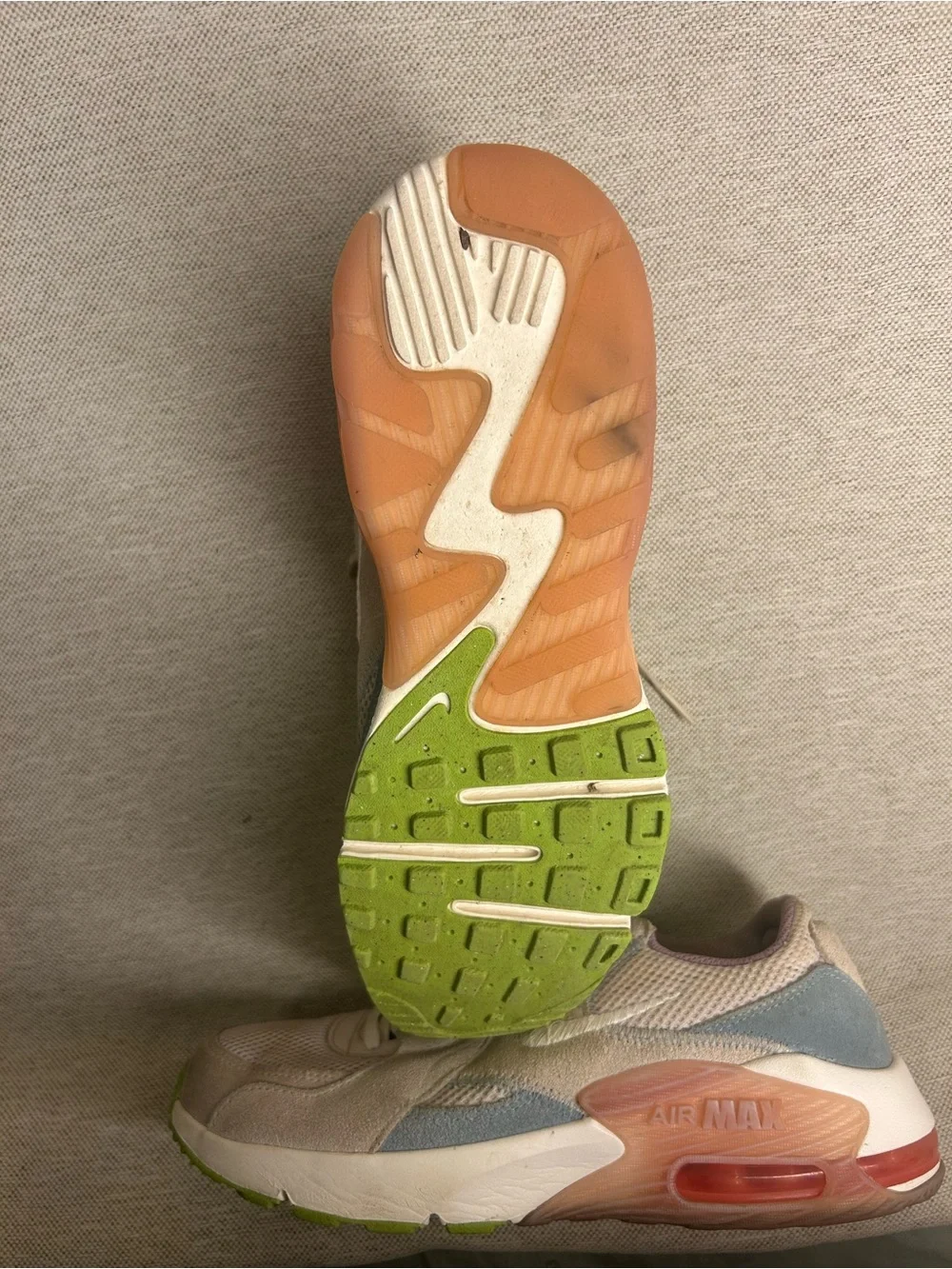 Nike Beige and Green Lace-Up Sneakers with Pink Lining